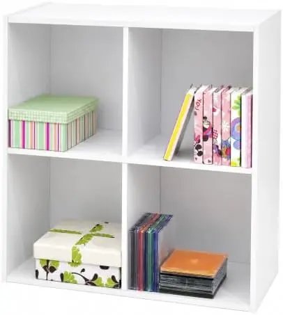 White Wood 4 Cube Organizer Storage Bookcase