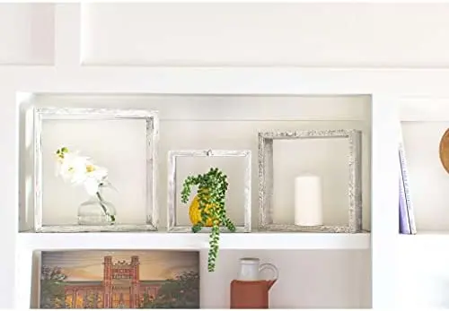 Whitewash Rustic Shelves, Square Floating Wood Shadowbox, Home