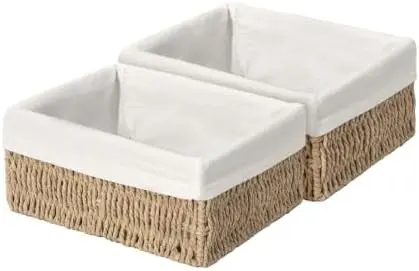 Wicker Baskets Paper Rope ,woven Baskets for shelves,2-Pack