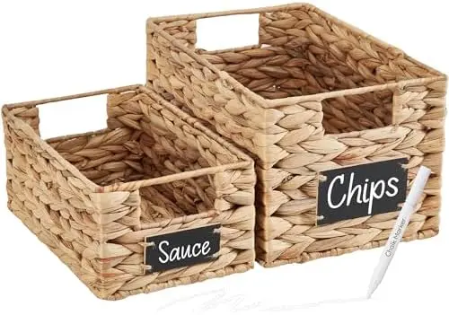 Wicker Storage Baskets for Shelves, Handwoven Pantry Baskets
