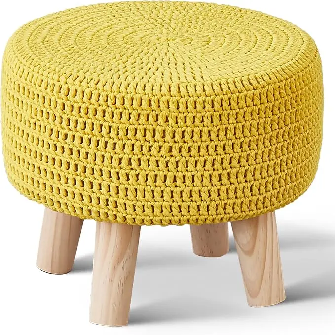 Wimarsbon Small Ottomans, 100% Hand Knitted Pouf, Round Footrest