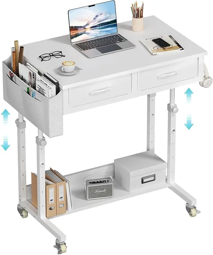 WINAZ Small Rolling Desk with Drawers & Storage