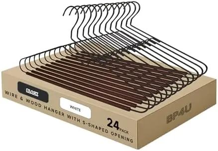 Wire Hangers with S-Shaped Opening Design, Black, 24-Pack