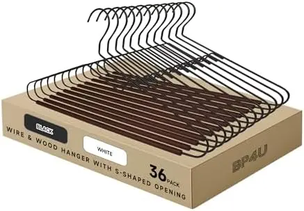 Wire Hangers with S-Shaped Opening Design, Black, 36-Pack