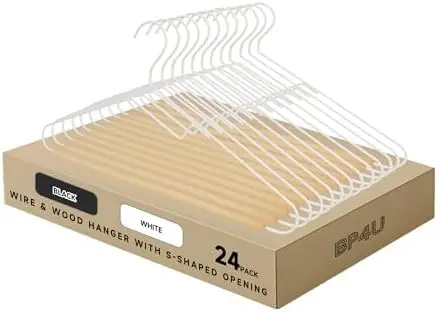 Wire Hangers with S-Shaped Opening Design, White, 24-Pack