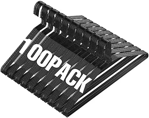 Wire Metal Clothes Hangers Bulk 100 Pack, Ultra Thin, Black