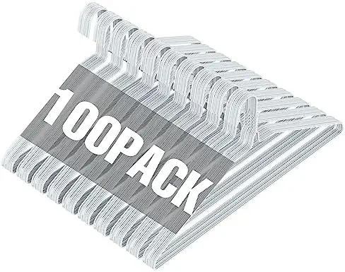 Wire Metal Clothes Hangers Bulk 100 Pack, Ultra Thin, White