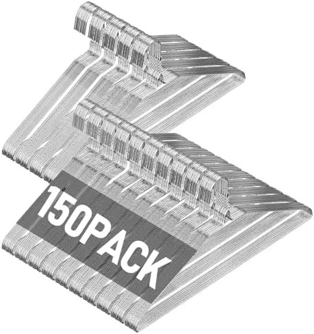 Wire Metal Clothes Hangers Bulk 150 Pack, Ultra Thin, Silver