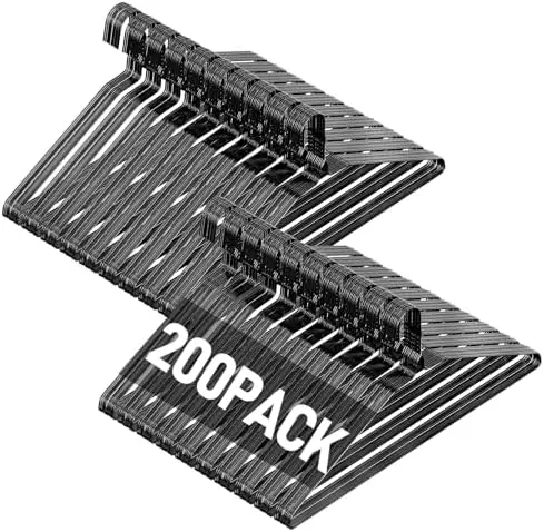 Wire Metal Clothes Hangers Bulk 200 Pack, Ultra Thin, Black