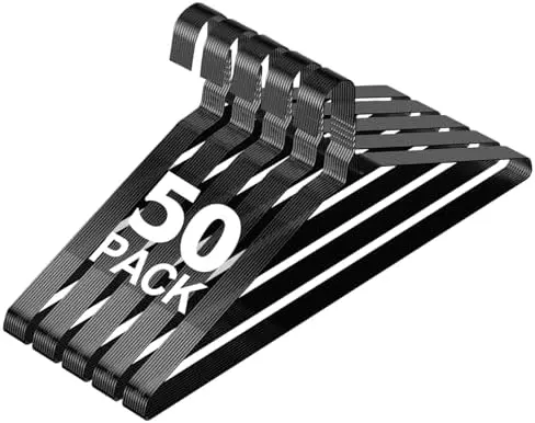 Wire Metal Clothes Hangers Bulk 50 Pack, Ultra Thin, Black
