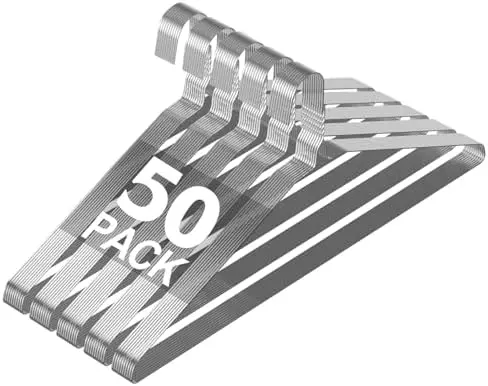 Wire Metal Clothes Hangers Bulk 50 Pack, Ultra Thin, Silver