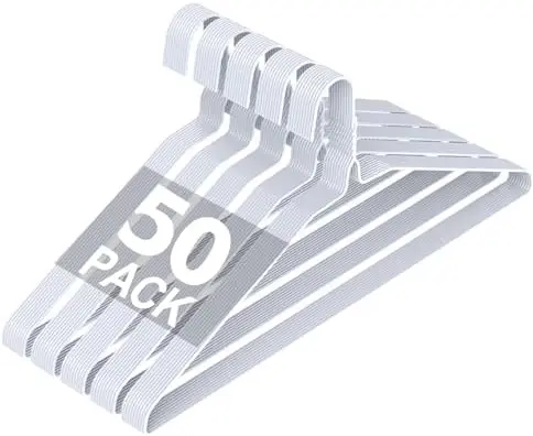 Wire Metal Clothes Hangers Bulk 50 Pack, Ultra Thin, White
