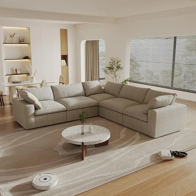 WJShome Cloud Modular Sectional Sofa, 160.6" Down Filled 5 Seater Couch