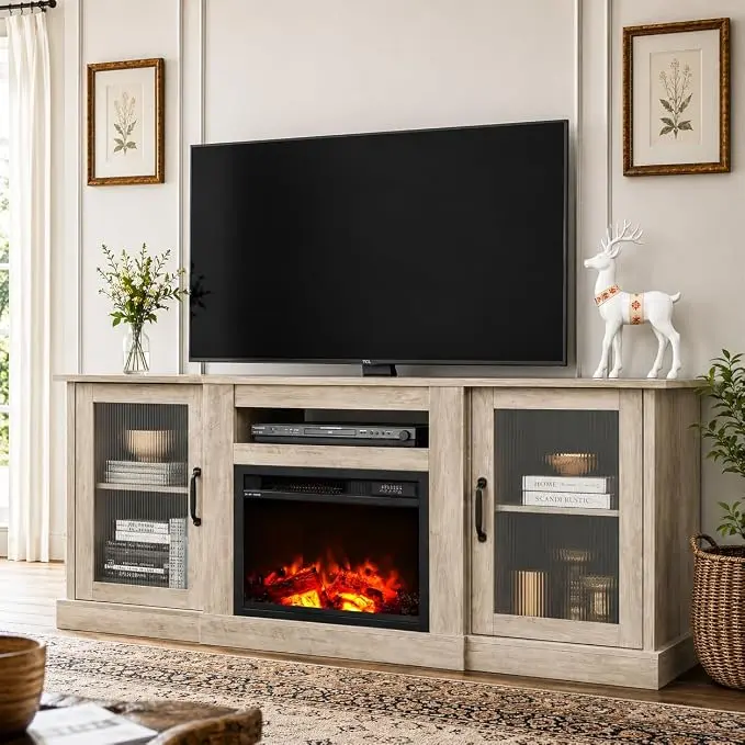 WLIVE Fireplace TV Stand for 65" TV, Entertainment Center