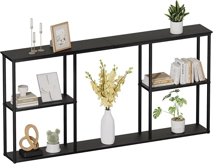 WOHOMO Black Console Table, 3-Tier Small Entryway Table, Long Sofa Table