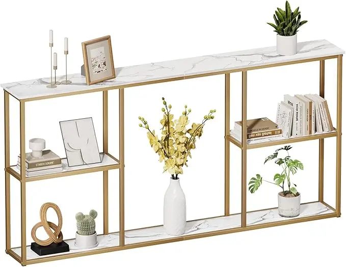 WOHOMO Gold Console Table, 3-Tier Small Entryway Table