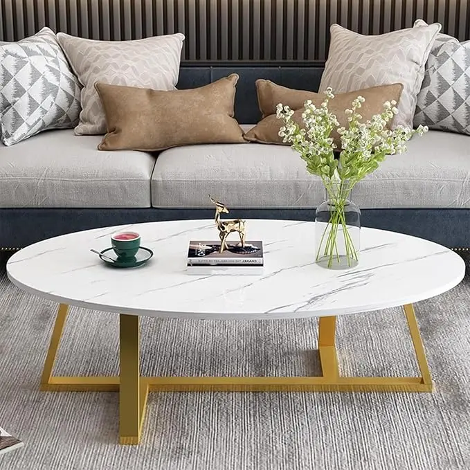Wolawu Coffee Table White Faux Marble Coffee Table