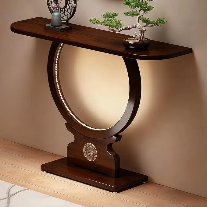 Wood Console Table for Entryway or Living Room, Circle Design