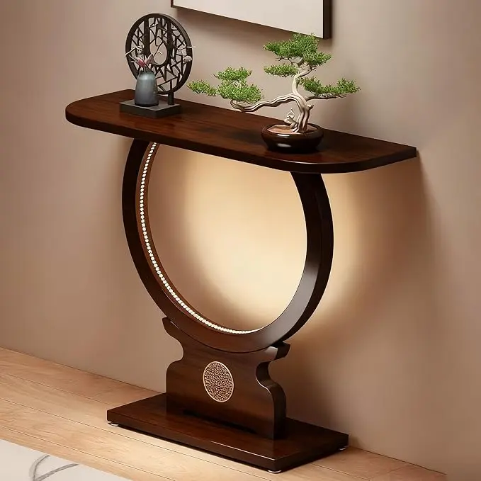 Wood Console Table for Entryway or Living Room, Circle Design