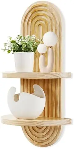 Wooden Arched Wall Shelf, Boho Decor Floating Shelves Natural