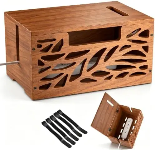 Wooden Cable Management Box, Large Cord Hider Box, Cord Box