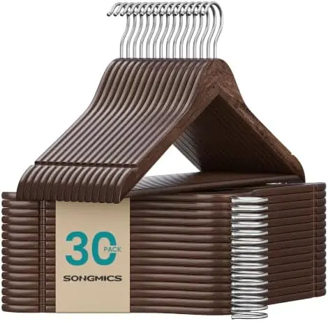 Wooden Hangers, 30 Pack, Basic Wood Clothes Hangers, Space Saving