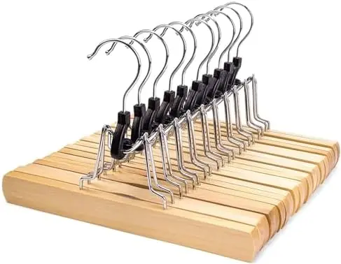 Wooden Non Slip Pants Hangers with Soft Felt Lining, 24-Pack, 9.8"