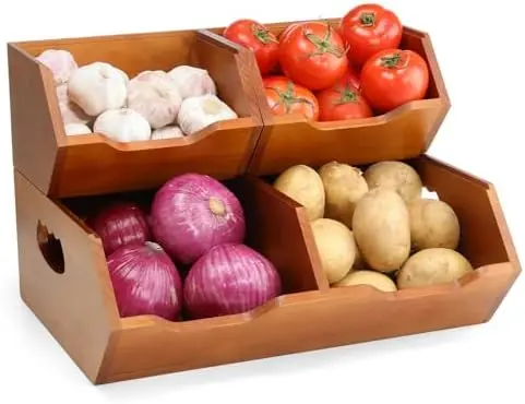 Wooden Pantry Storage Bins, Stackable Kitchen Organizer for Produce