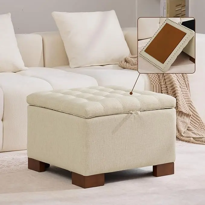 WUTUTUEE 24" Fabric Square Storage Ottoman