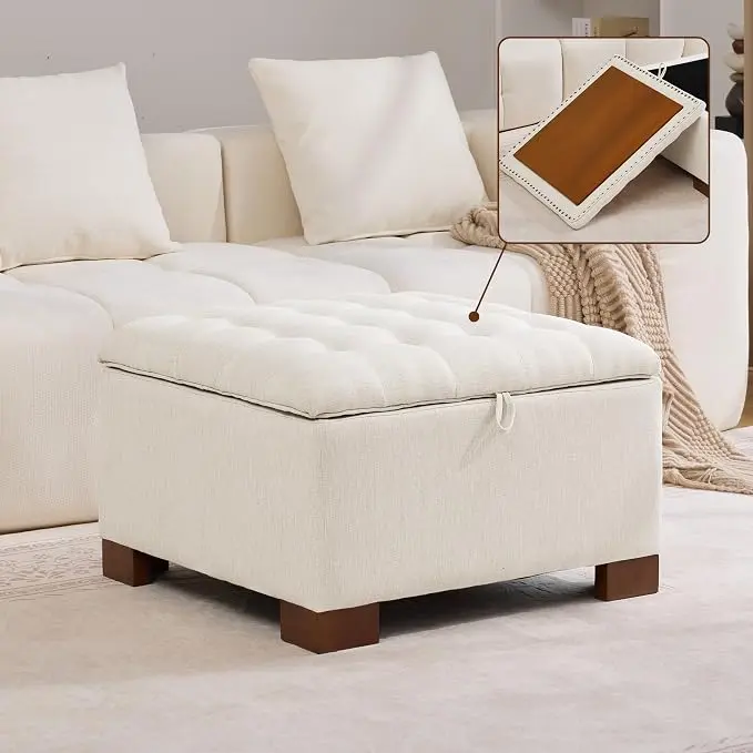 WUTUTUEE 30" Fabric Square Storage Ottoman