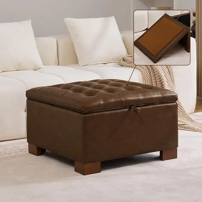 WUTUTUEE 30" Faux Leather Square Storage Ottoman