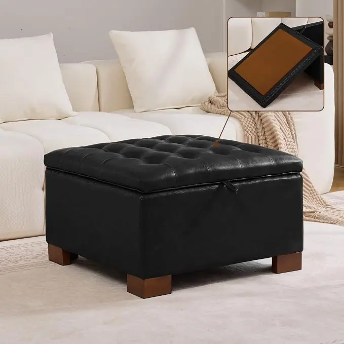 WUTUTUEE 30" Faux Leather Square Storage Ottoman