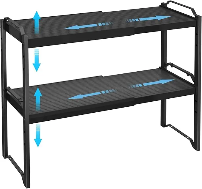 X-cosrack 2 Pack Expandable Kitchen Cabinet Shelf Organizer, Stackable Adjustable Storage Shelves for Pantry Cupboard Kitchen Counter, 20LBS Loading Capacity, Size