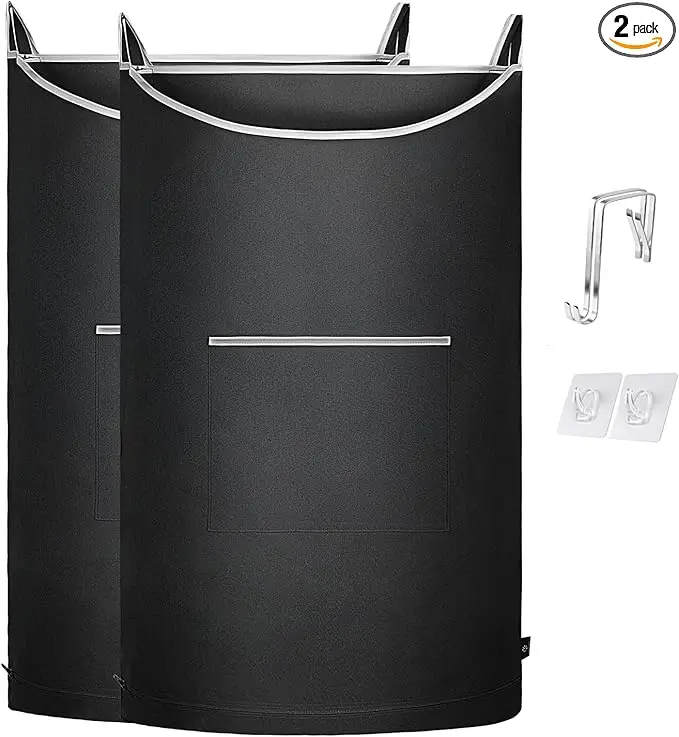 XL Hanging Laundry Hamper, 2PC-Black, Over Door/Wall Mount, Large Capacity, Modern Design, Durable, Waterproof