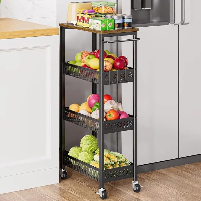 XYZLVSI Slim Storage Cart 4 Tier Fruit and Vegetable Baskets