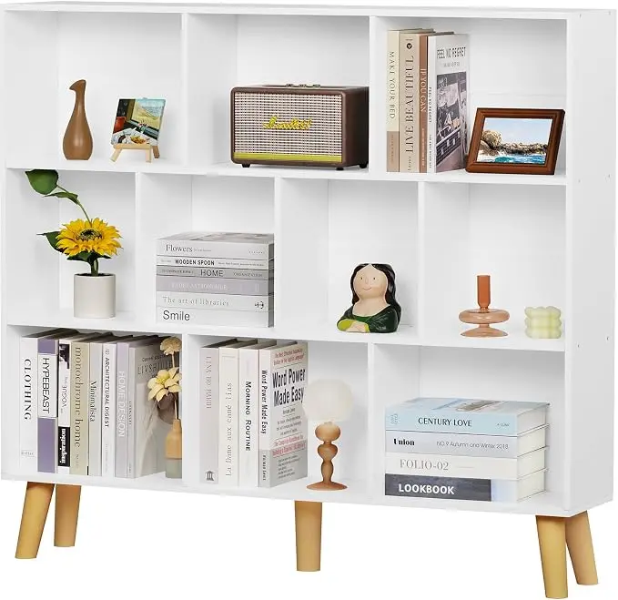 YAHARBO 10 Cube White Bookshelf, 3 Tier Book Shelf