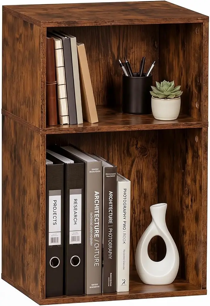 YAHARBO 2 Cube Bookshelf, Horizontal Book Shelf, Small Cubby Bookcase