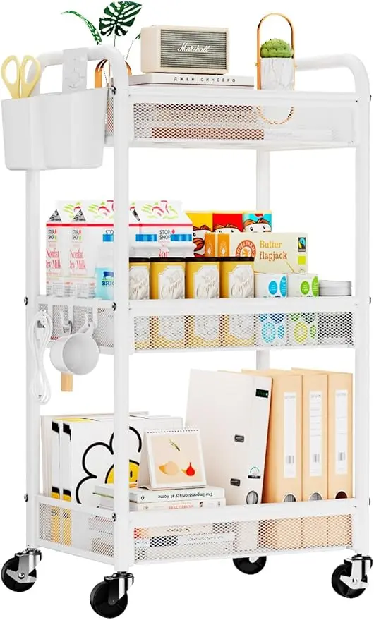YASONIC 3 Tier Rolling Cart – Metal Utility Storage Carts