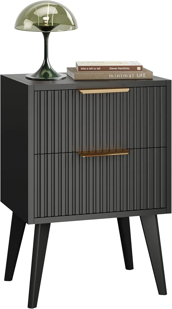 YAUKOMEL Small Black Night Stand, Mid Century Modern Bedside Table, Nightstand