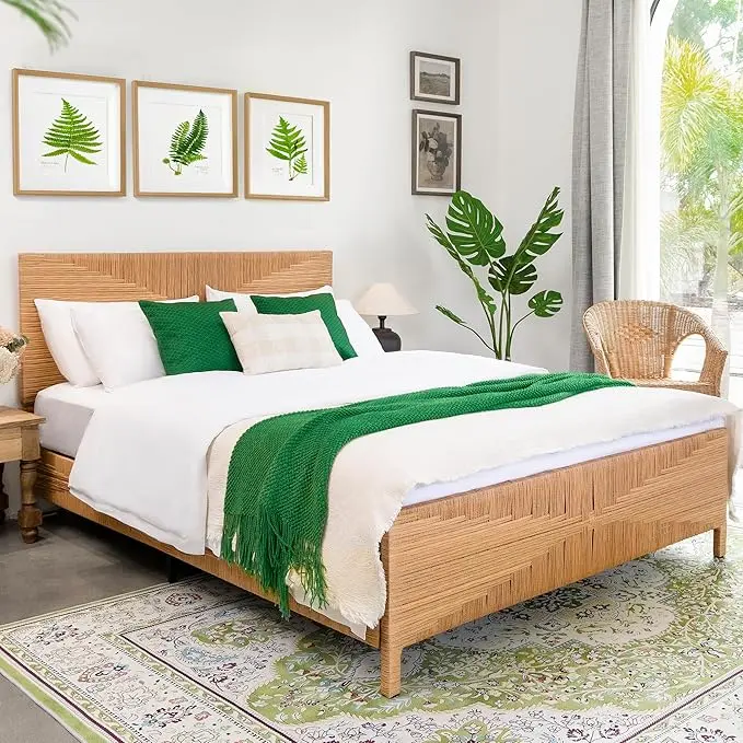 Yechen Queen Rattan Style Boho Bed Frame