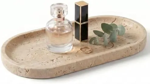 Yellow Travertine Oval Marble Tray, 9.8x4.7 Vanity Perfume Organizer