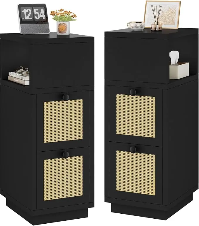 YMYNY Rattan Nightstands Set of 2, Boho Bedside Table