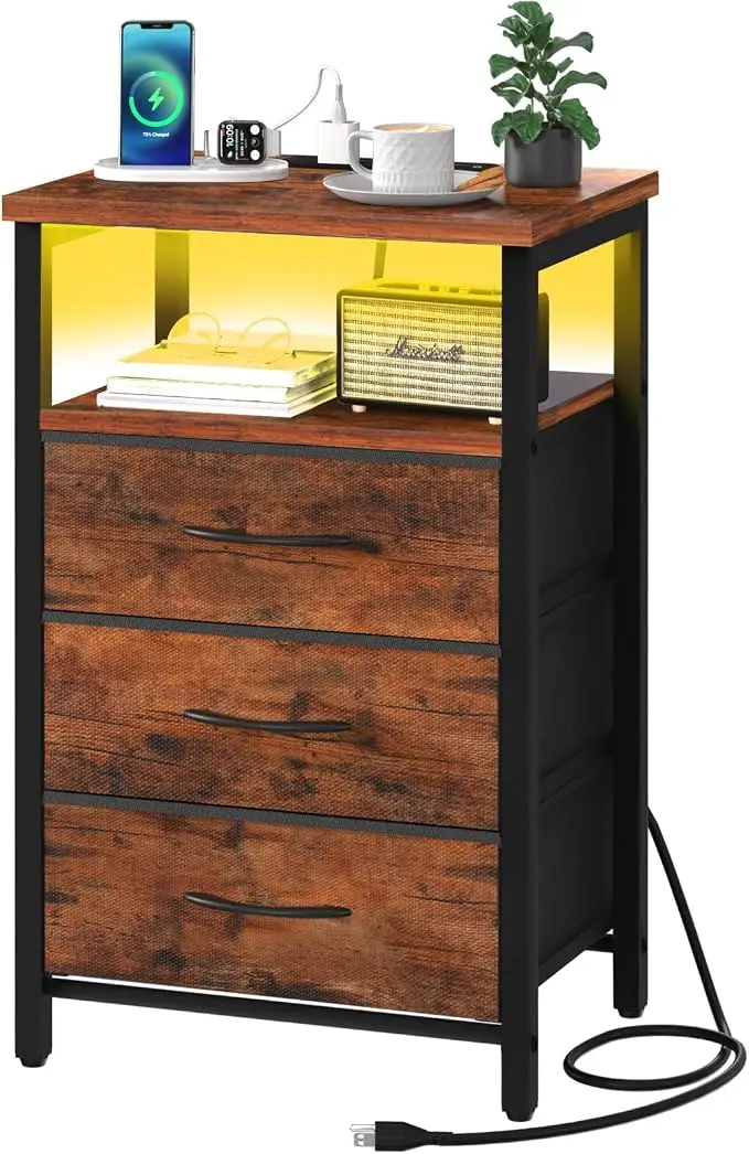 Yoobure Night Stand with Charging Station, 16 Colors LED Nightstand with USB
