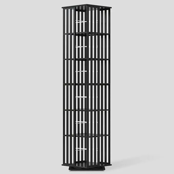YOWOS Rotating Bookshelf Tower, 360° Display Spinning Bookcase, Bamboo