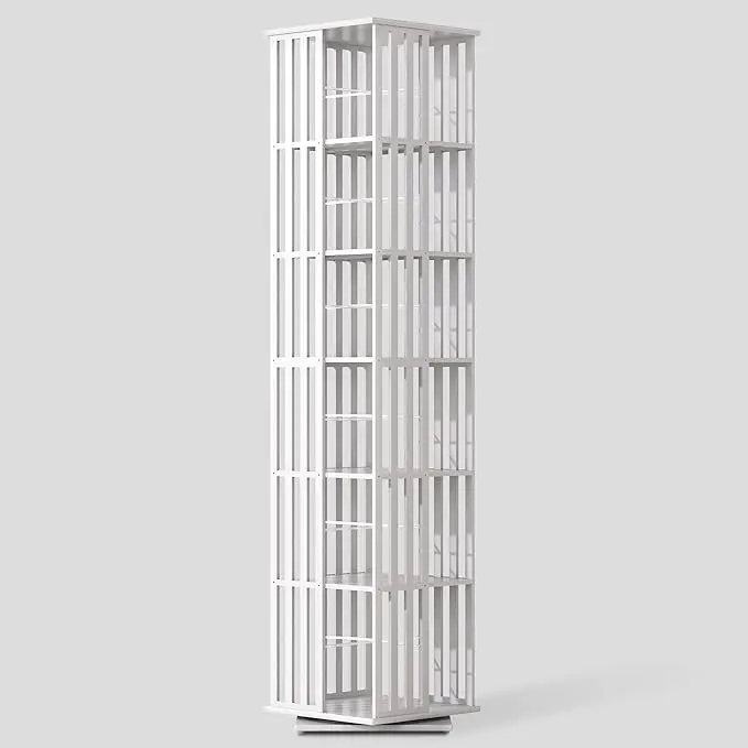 YOWOS Rotating Bookshelf Tower, 360° Display Spinning Bookcase, Bamboo