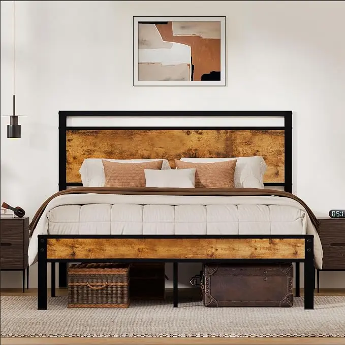 Z-hom Easy Assembly Sturdy Metal Platform Bed, Queen Size Bed Frame