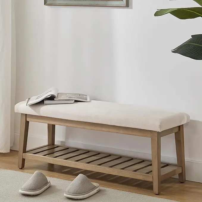 Zihanhome Entryway Bench, Chenille Upholstered Shoe Benches