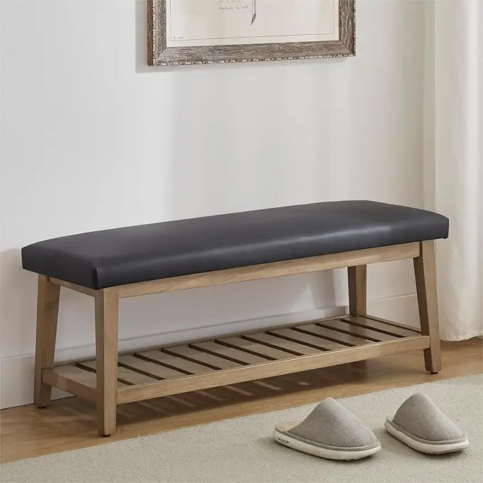 Zihanhome Entryway Bench, PU Leather Upholstered Shoe Benches