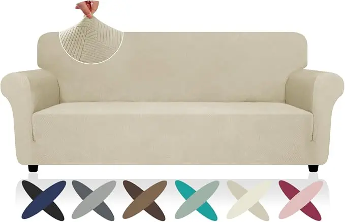 ZNSAYOTX Super Stretch Couch Cover, New Striped Sofa Covers Fitted Slipcovers